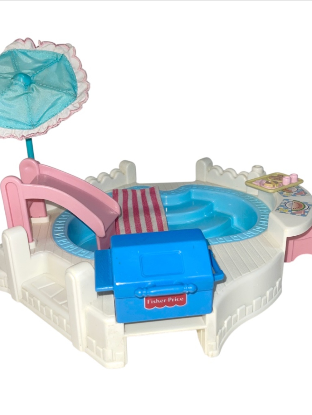Fisher-Price Loving Family Dollhouse Swim Pool Slide, Grill, Bench, Umbrella Lot